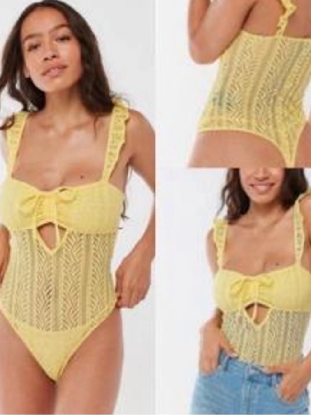 Urban Outfitters Yellow Crochet Lace Bodysuit